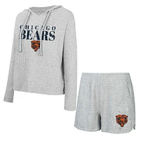 Women's Concepts Sport Gray Chicago Bears Juniper Long Sleeve Hoodie T-Shirt & Shorts Set