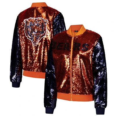 Veste zippée à paillettes bicolore de couleur orange Cuce pour femme des Chicago Bears