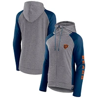 Women's Fanatics  Heather Gray/College Navy Chicago Bears Blind Side Lightweight Full-Zip Hoodie