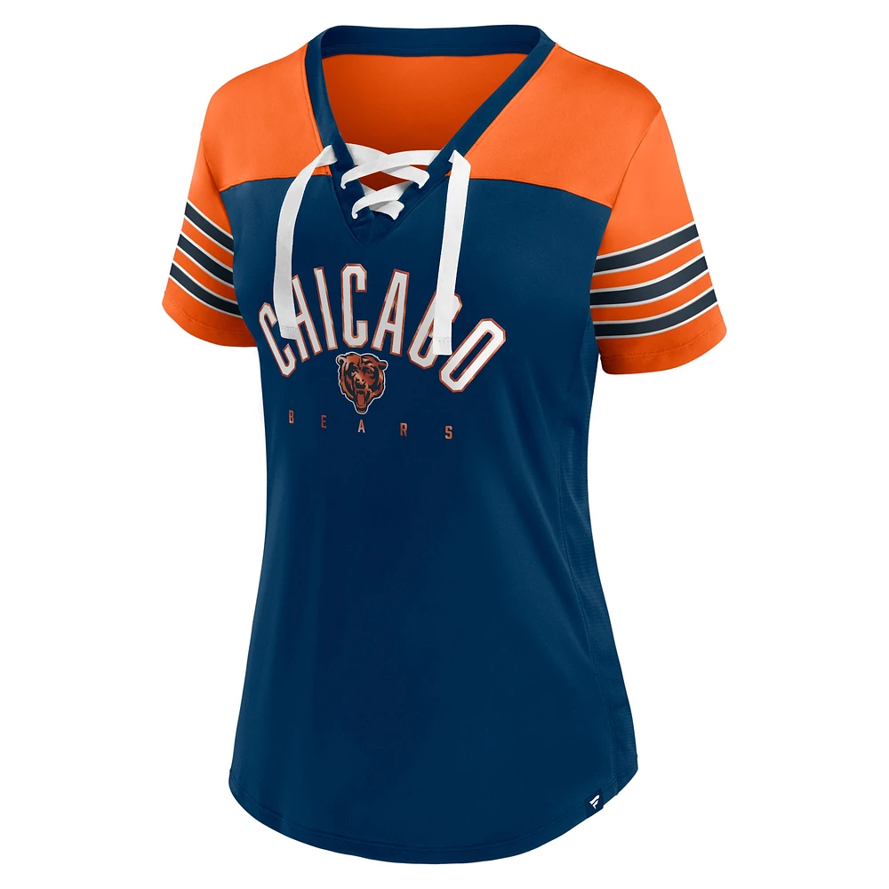 Women's Fanatics Navy/Orange Chicago Bears Blitz & Glam Lace-Up V-Neck Jersey T-Shirt