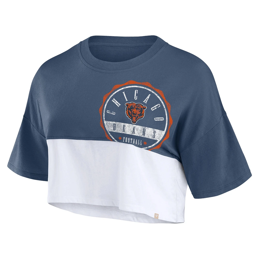 Women's Fanatics Navy/White Chicago Bears Boxy Color Split Cropped T-Shirt