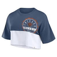 Women's Fanatics Navy/White Chicago Bears Boxy Color Split Cropped T-Shirt