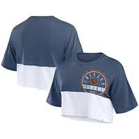 Women's Fanatics Navy/White Chicago Bears Boxy Color Split Cropped T-Shirt