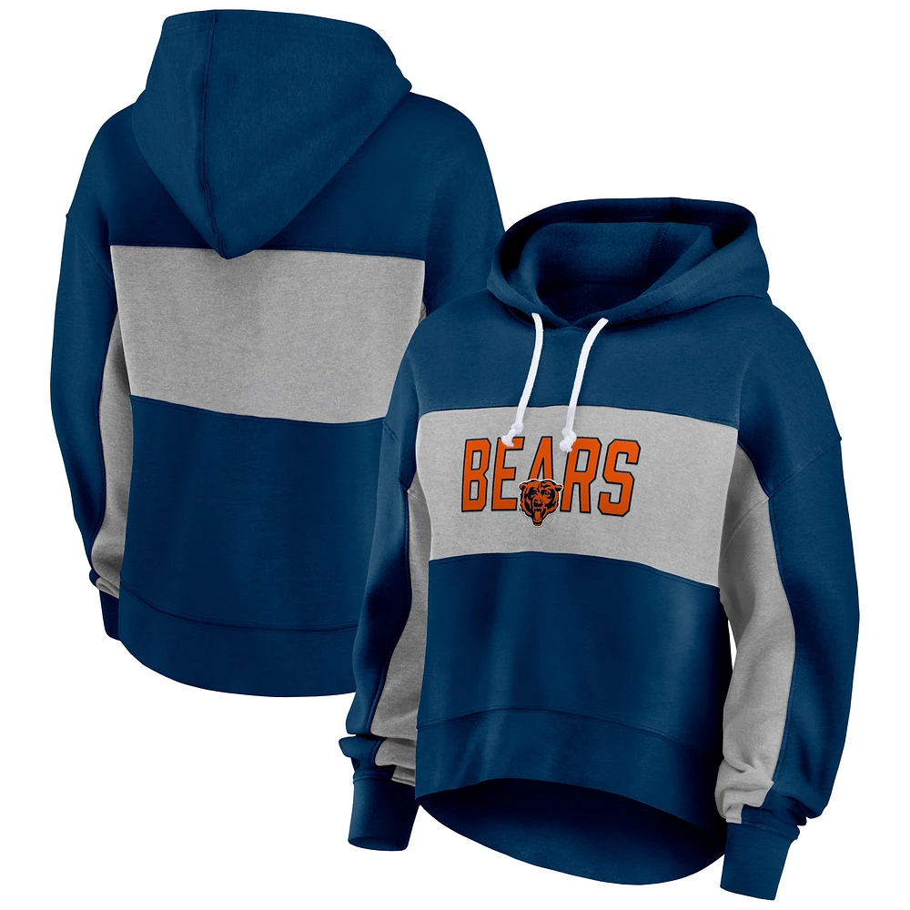 Sweat à capuche court léger et modeste pour femmes Fanatics Navy Chicago Bears Filled Stat Sheet