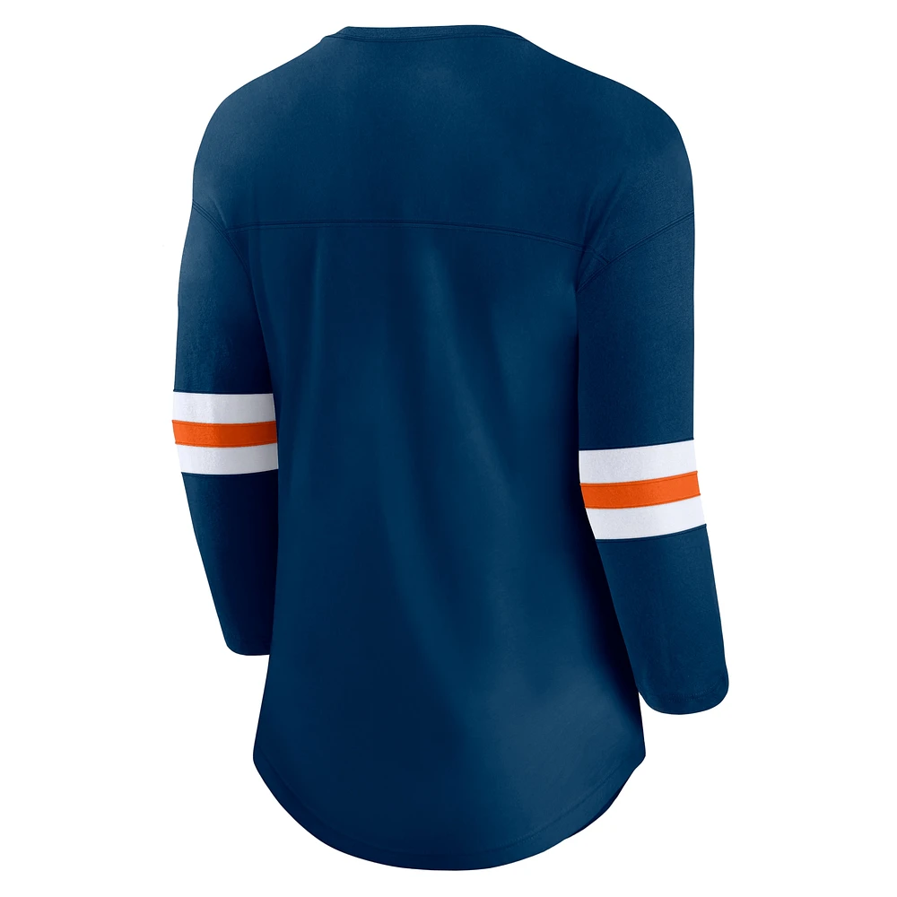 T-shirt à manches 3/4 avec logo de la première équipe des Chicago Bears Fanatics pour femme, bleu marine