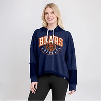 Women's Fanatics Navy Chicago Bears Lightewight Modest Crop Lounge Helmet Arch Pullover Hoodie