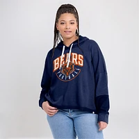 Women's Fanatics Navy Chicago Bears Lightewight Modest Crop Lounge Helmet Arch Pullover Hoodie