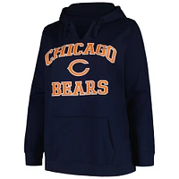 Women's Fanatics Navy Chicago Bears Plus Heart and Soul V-Neck Pullover Hoodie