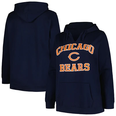 Women's Fanatics Navy Chicago Bears Plus Heart and Soul V-Neck Pullover Hoodie