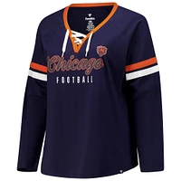 Women's Fanatics Navy Chicago Bears Plus Won & Done Lace-Up V-Neck Long Sleeve T-Shirt