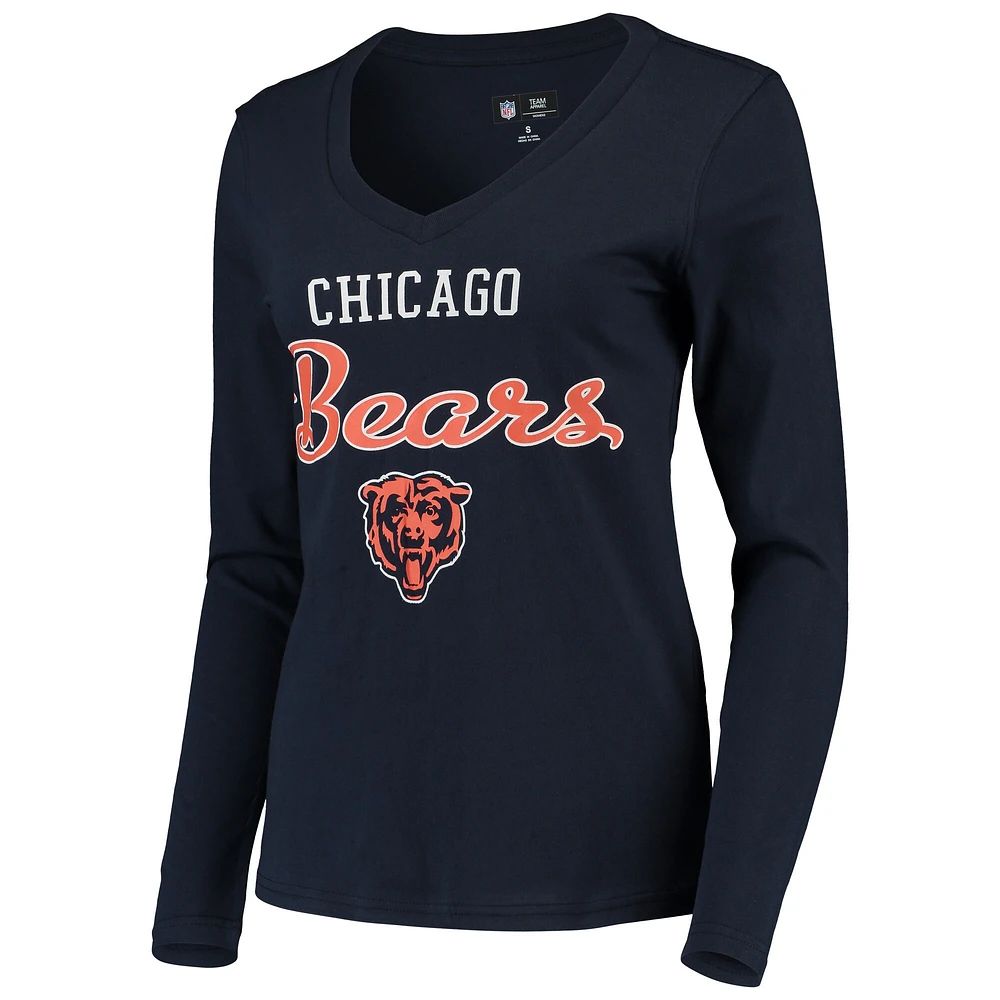 Women's G-III 4Her by Carl Banks Navy Chicago Bears Post Season Long Sleeve V-Neck T-Shirt