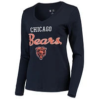 Women's G-III 4Her by Carl Banks Navy Chicago Bears Post Season Long Sleeve V-Neck T-Shirt