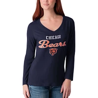 Women's G-III 4Her by Carl Banks Navy Chicago Bears Post Season Long Sleeve V-Neck T-Shirt
