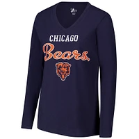 T-shirt à manches longues et col en V pour femme G-III 4Her by Carl Banks Navy Chicago Bears Post Season