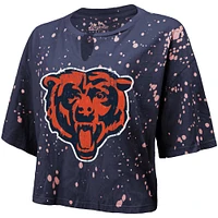 Women's Majestic Threads Navy Chicago Bears Bleach Splatter Notch Neck Crop T-Shirt