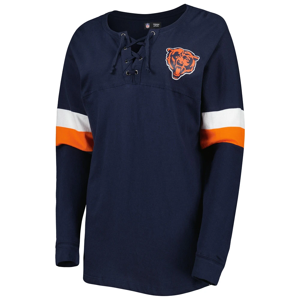 Women's New Era  Navy Chicago Bears Athletic Varsity Lightweight Lace-Up Long Sleeve T-Shirt