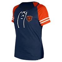 Women's New Era Navy Chicago Bears  Lace-Up Raglan T-Shirt