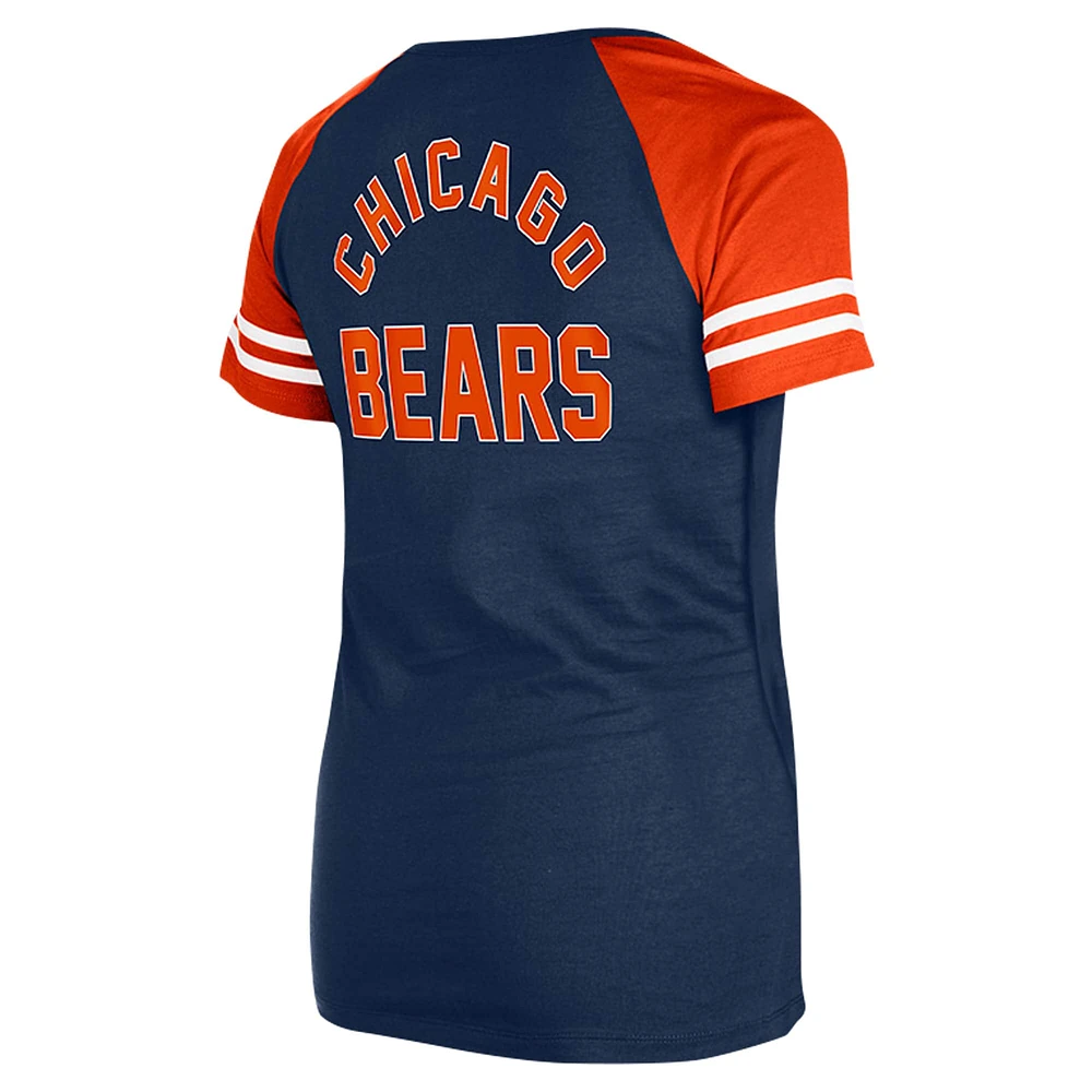 Women's New Era Navy Chicago Bears  Lace-Up Raglan T-Shirt