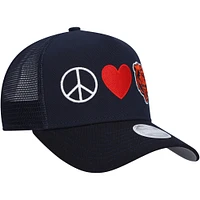 Women's New Era Navy Chicago Bears Peace & Love Trucker 9FORTY Adjustable Hat