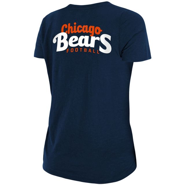T-shirt flammé pour femme Chicago Bears New Era bleu marine avec nœud torsadé sur le devant