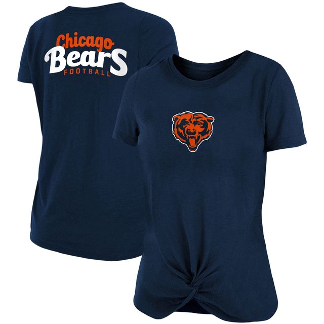 T-shirt flammé pour femme Chicago Bears New Era bleu marine avec nœud torsadé sur le devant