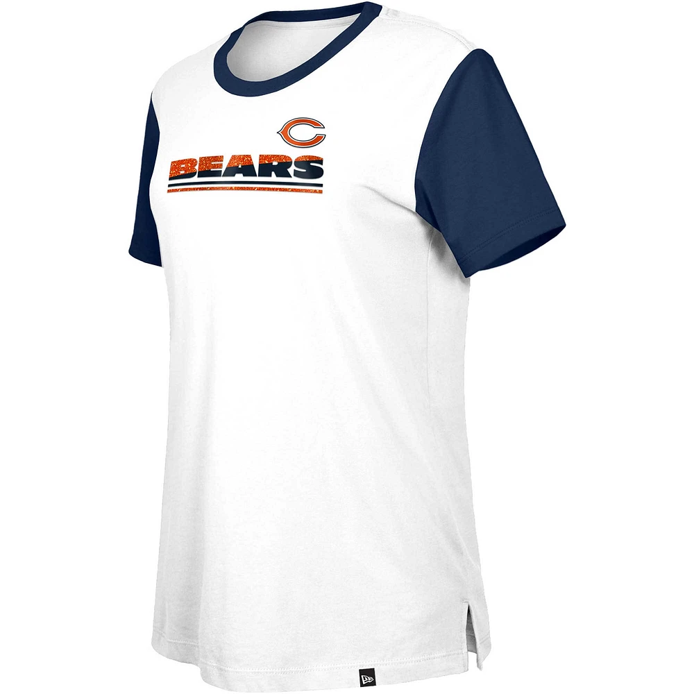 Women's New Era  White/Navy Chicago Bears Third Down Colorblock T-Shirt