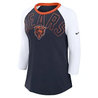 Women's Nike Navy/White Chicago Bears Knockout Arch Raglan Tri-Blend 3/4-Sleeve T-Shirt