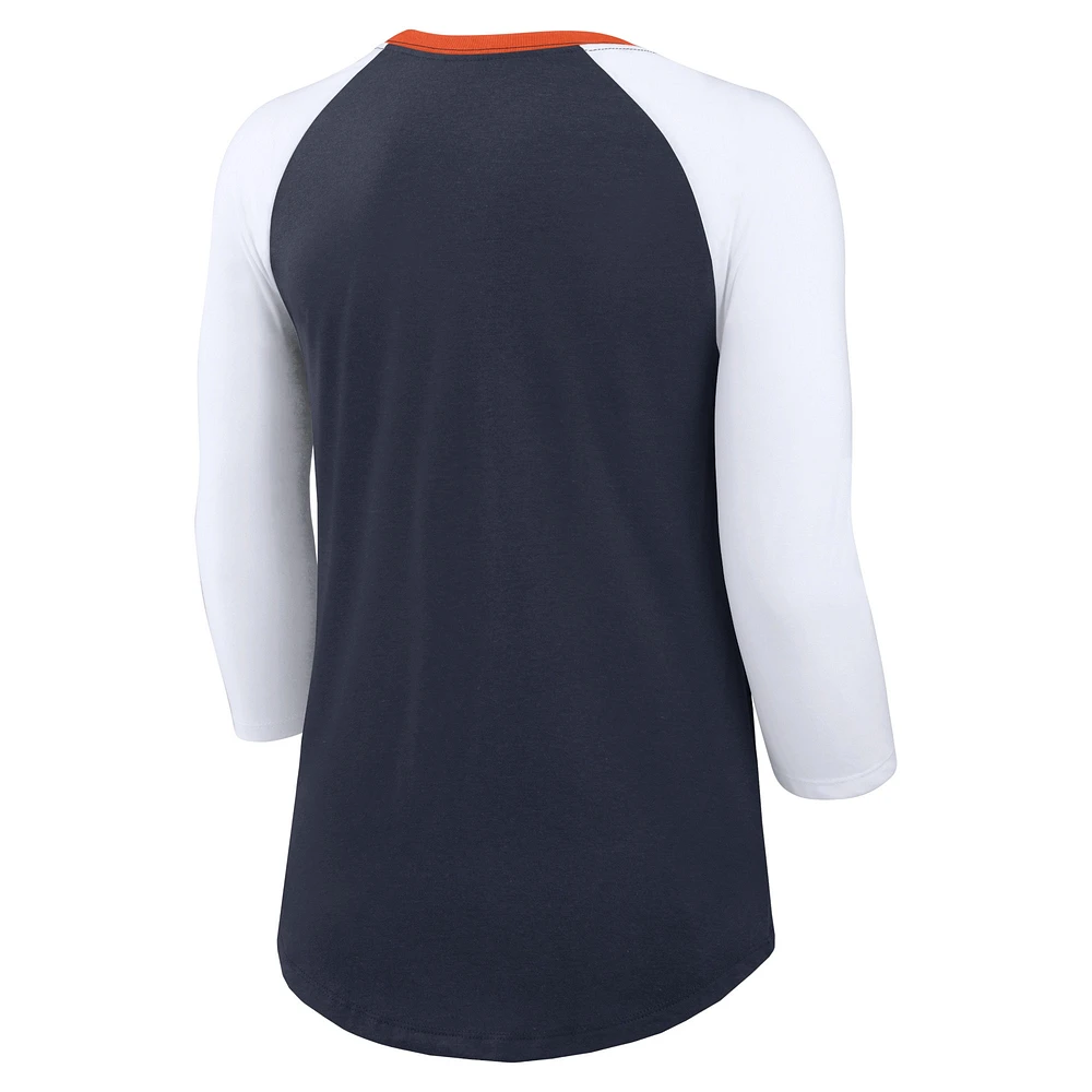 Women's Nike Navy/White Chicago Bears Knockout Arch Raglan Tri-Blend 3/4-Sleeve T-Shirt