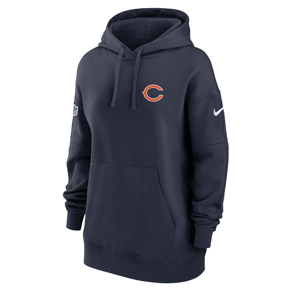 Women's Nike Navy Chicago Bears 2023 Sideline Club Fleece Pullover Hoodie