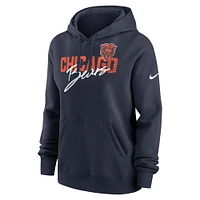 Women's Nike Navy Chicago Bears Wordmark Club Fleece Pullover Hoodie
