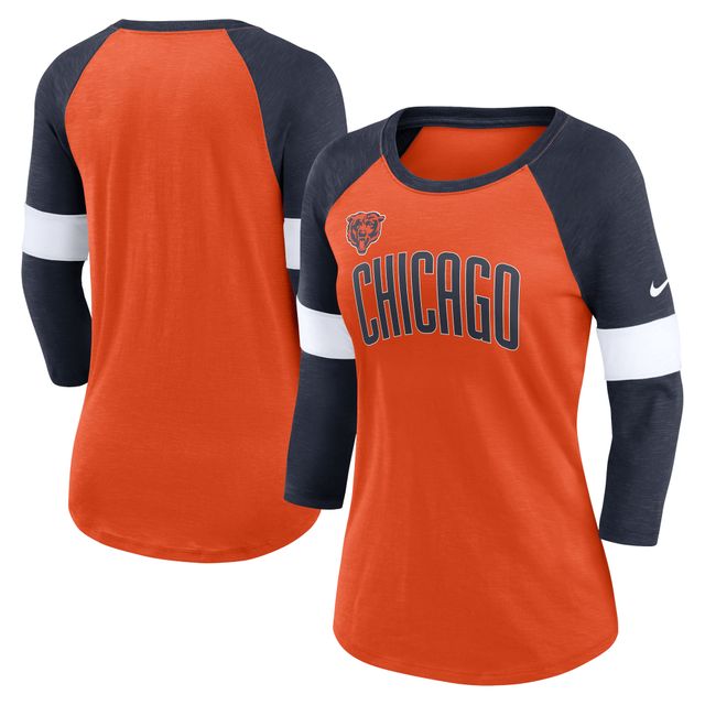 T-shirt à manches 3/4 raglan pour femme Nike Chicago Bears Football Pride - Orange/Bleu marine