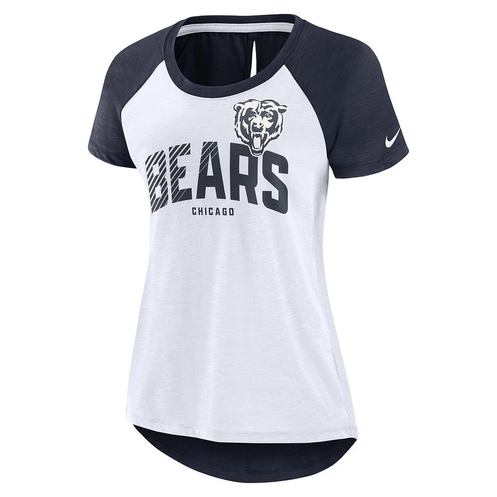 T-shirt léger à la mode Nike pour femmes, blanc/heather écarlate, Chicago Bears, fente arrière