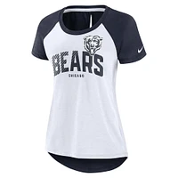 T-shirt léger à la mode Nike pour femmes, blanc/heather écarlate, Chicago Bears, fente arrière