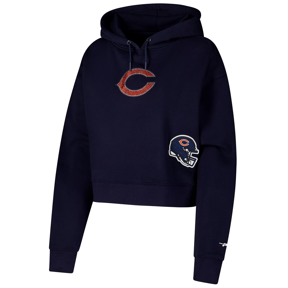 Women's Pro Standard Navy Chicago Bears Jeweled Cropped Pullover Hoodie