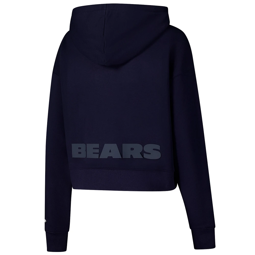 Women's Pro Standard Navy Chicago Bears Jeweled Cropped Pullover Hoodie