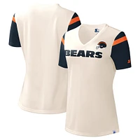 Women's Starter Cream Chicago Bears Kick Start V-Neck T-Shirt