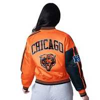 Women's Starter  Navy/Orange Chicago Bears Zone Blitz Cropped Full-Snap Satin Jacket