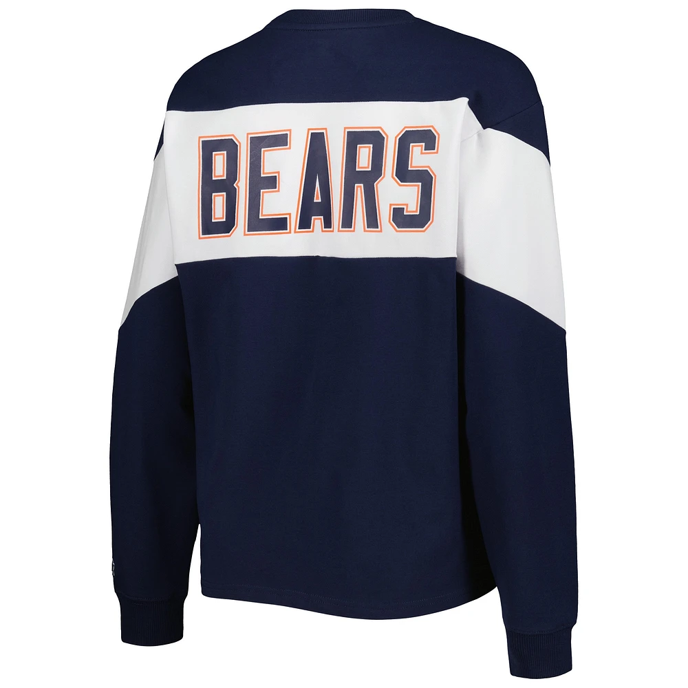 T-shirt à manches longues Starter bleu marine Chicago Bears Insight Crop pour femme