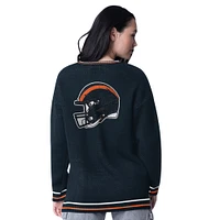 Women's Starter Navy Chicago Bears Oversized On the Ball Intarsia Knit Pullover Sweater