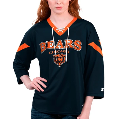 T-shirt à manches 3/4 lacets Starter Navy Chicago Bears Rally pour femme
