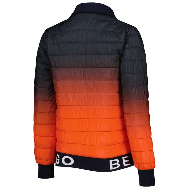 Blouson matelassé zippé The Wild Collective Chicago Bears bleu marine/orange pour femme