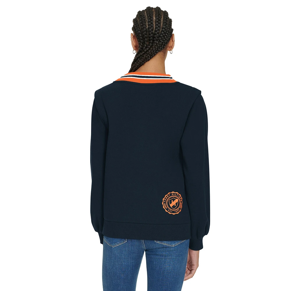 Women's Tommy Hilfiger Navy Chicago Bears Alice V-Neck Pullover Sweatshirt
