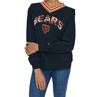 Women's Tommy Hilfiger Navy Chicago Bears Alice V-Neck Pullover Sweatshirt