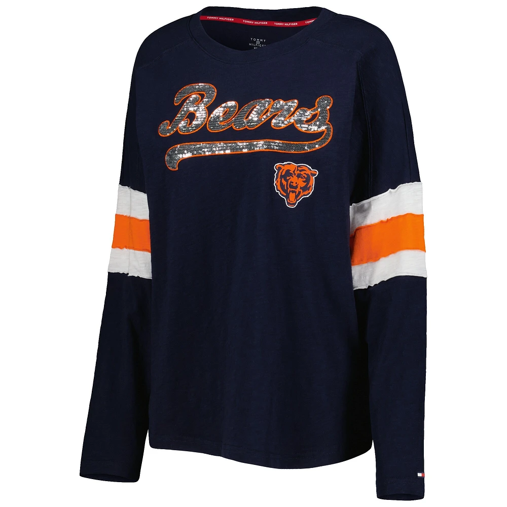 T-shirt tunique à manches longues Tommy Hilfiger pour femme des Chicago Bears Justine bleu marine