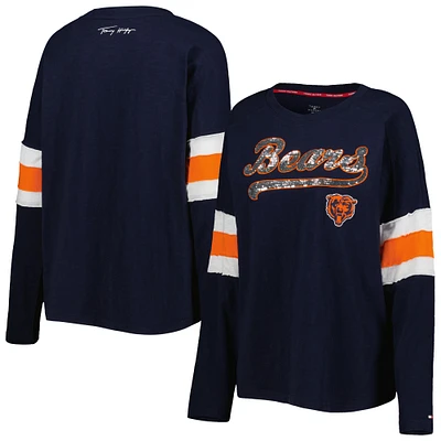 T-shirt tunique à manches longues Tommy Hilfiger pour femme des Chicago Bears Justine bleu marine