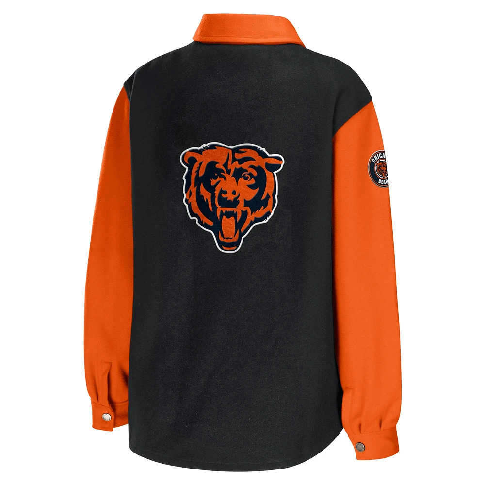 Women's WEAR by Erin Andrews Black Chicago Bears Snap-Up Shirt Jacket