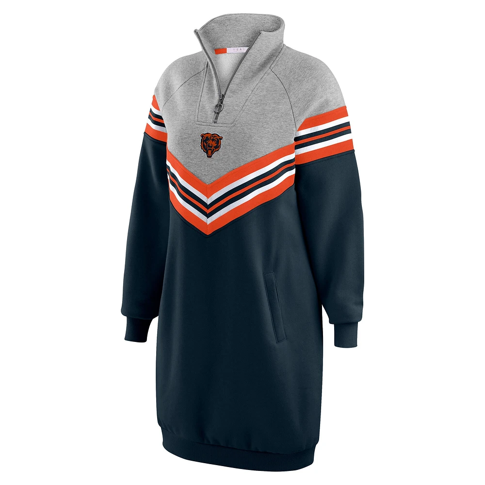 Women's WEAR by Erin Andrews  Navy/Heather Gray Chicago Bears Chevron Stripe Dress