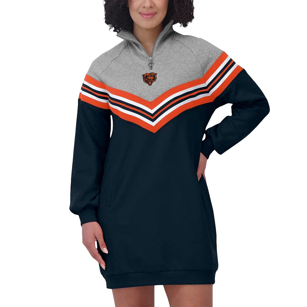 Women's WEAR by Erin Andrews  Navy/Heather Gray Chicago Bears Chevron Stripe Dress