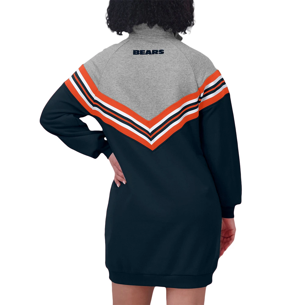 Women's WEAR by Erin Andrews  Navy/Heather Gray Chicago Bears Chevron Stripe Dress