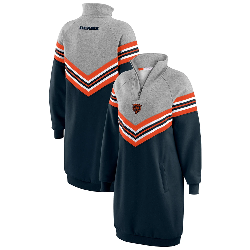 Women's WEAR by Erin Andrews Navy/Heather Gray Chicago Bears Chevron Stripe Dress